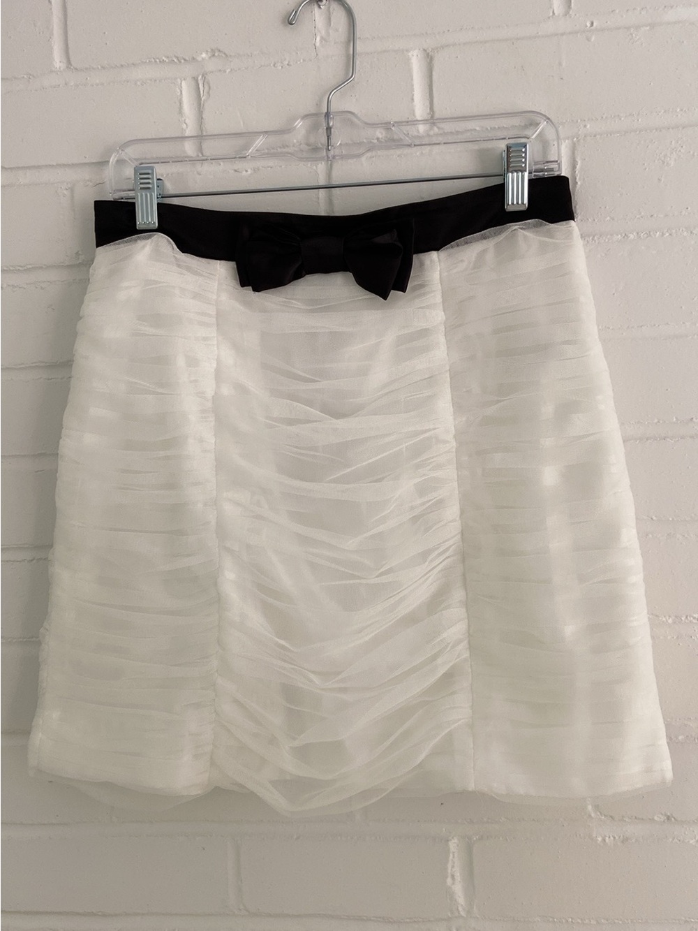 White Organza A-Line Skirt With  Black Waist Bow Size L